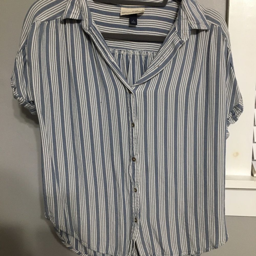 Striped shirt sleeve button down blouse